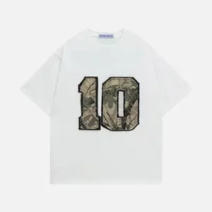Unisex Camo "10" Patchwork Oversized T-Shirt, Camouflage Number Graphic Streetwear Tee good