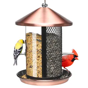 Kingsyard Chew Proof Metal Bird Feeder Dual Chamber 4lb Large Capacity for Backyard Nature Watching with 2 Perches and Pull-Cord Lock