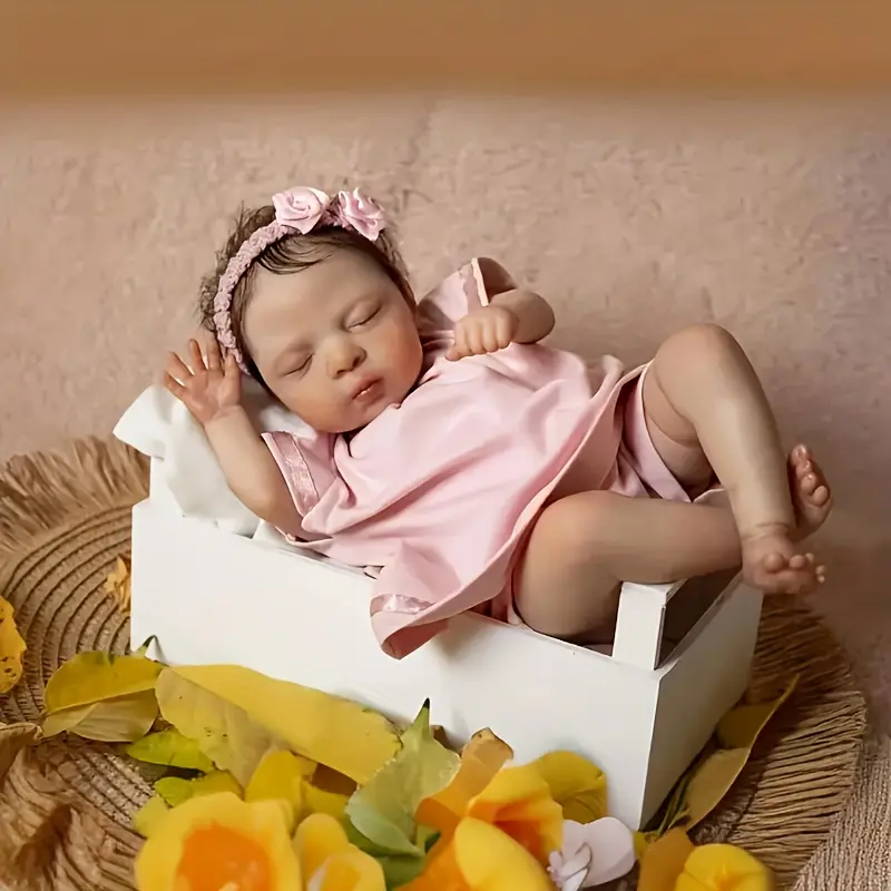 10 Inches Mini Reborn Doll - Cute Sleeping Infant Doll with Hand-Rooted Authentic Hair, Soft-Touch Vinyl 3D Painted Skin, Fabric Body - Kids Playmate, Birthday Christmas Gift