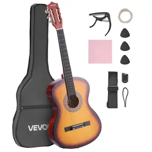 VEVOR Classical Guitar, 38 Inch, Wood Classical Guitar Starter Kit for Beginners, with Nylon Strings, Gig Bag, Strap, Tuner, Extra String, Pick, Capo, Basswood, for Teenagers Adults Students, Sunburs