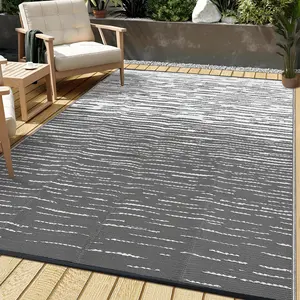 Waterproof Outdoor Patio Rug, Reversible Plastic Straw Mat for Camping, RV, Deck, Balcony, Backyard - UV Resistant, Modern Abstract Design