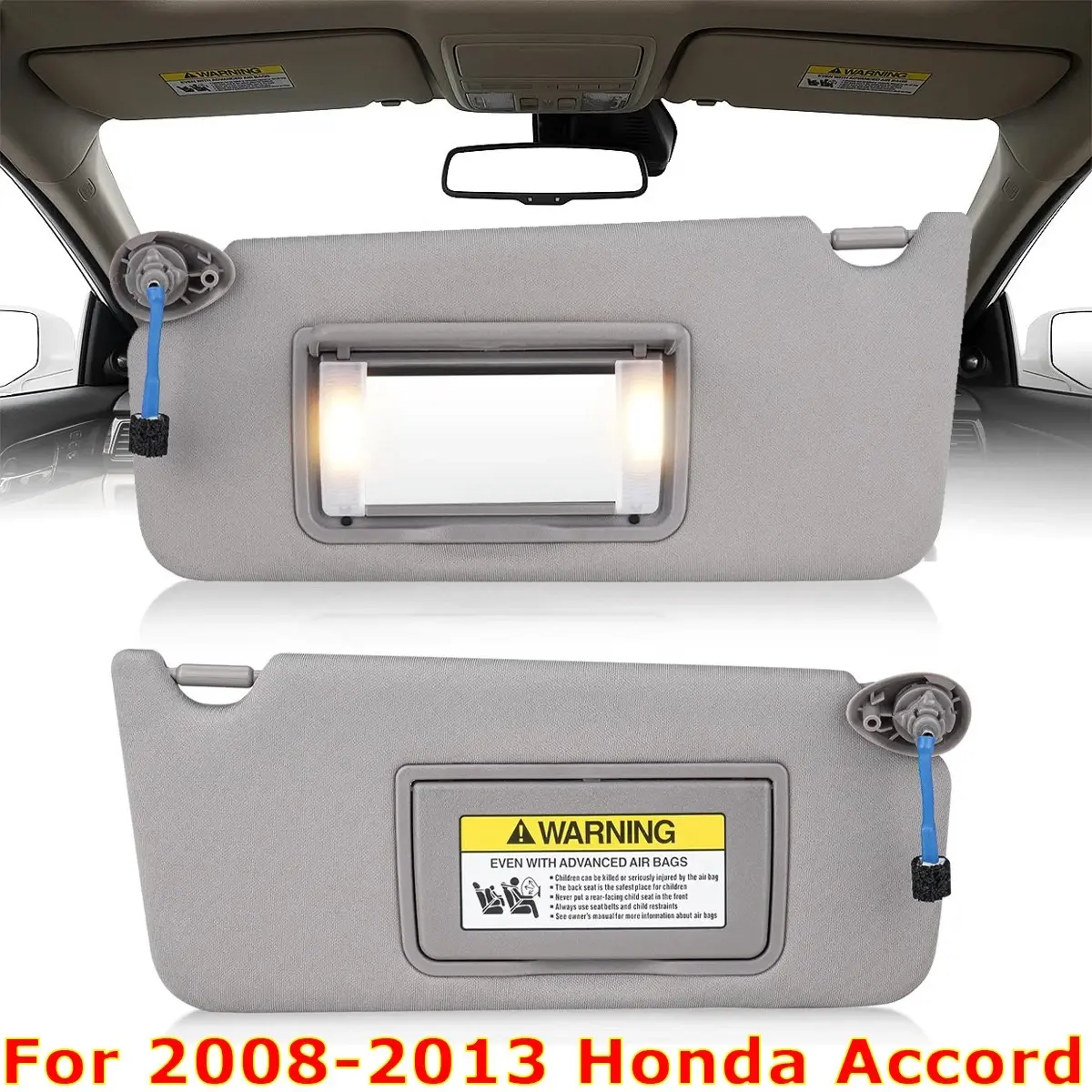 Left Driver Right Passenger Side Sun Visor with Light and Mirror Compatible with Honda Accord 2008 2009 2010 2011 2012 2013 Sunvisor Replacement Automotive Car Accessories