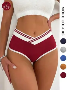 Women's Striped Underwear Set, Letter Waistband Sport Style, Comfortable Breathable Elastic Fit, All Seasons Everyday Casual Wear