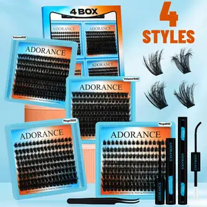 ADORANCE Lash Clusters Kit 550 PCS, 4 Styles (Volume 80D/100D, Mega 80D/100D) Individual Lash Extensions Mini Kit with Lash Bond and Seal, Lash Glue Remover & Eyelash Tweezers, Perfect for Daily Makeup, Parties, Weddings & Home DIY Use