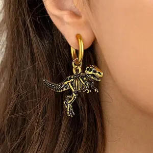 U7 3D Dinosaur Skeleton Dangle Earrings Punk Earrings for Men Women Dinosaur Earrings Stainless Steel