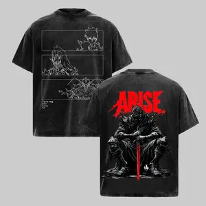 Arise Solo Leveling Anime Tee, IGRIS - BERU T-Shirt - Shadow Soldiers Sung Jin Woo Double Printed Oversize Lightweight Acid Washed Graphic Tee Gift For Anime Fan, Top Casual