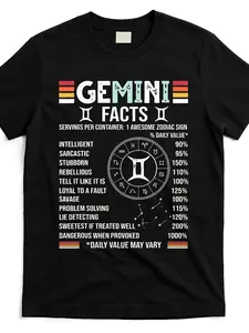 a Summer Short-Sleeved Printed T-Shirt Vintage Astrology May June Birthday Zodiac Sign Retro Gemini T-Shirt_Vam6593159-At_Black_Product_Imagesame Style for Men And Women Pure Cotton 220G