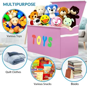 Extra Large Toy Chest - Collapsible Sturdy Storage Bin for Kids - Fabric Toy Box Organizer with Lid for Nursery, Playroom and Home Organization
