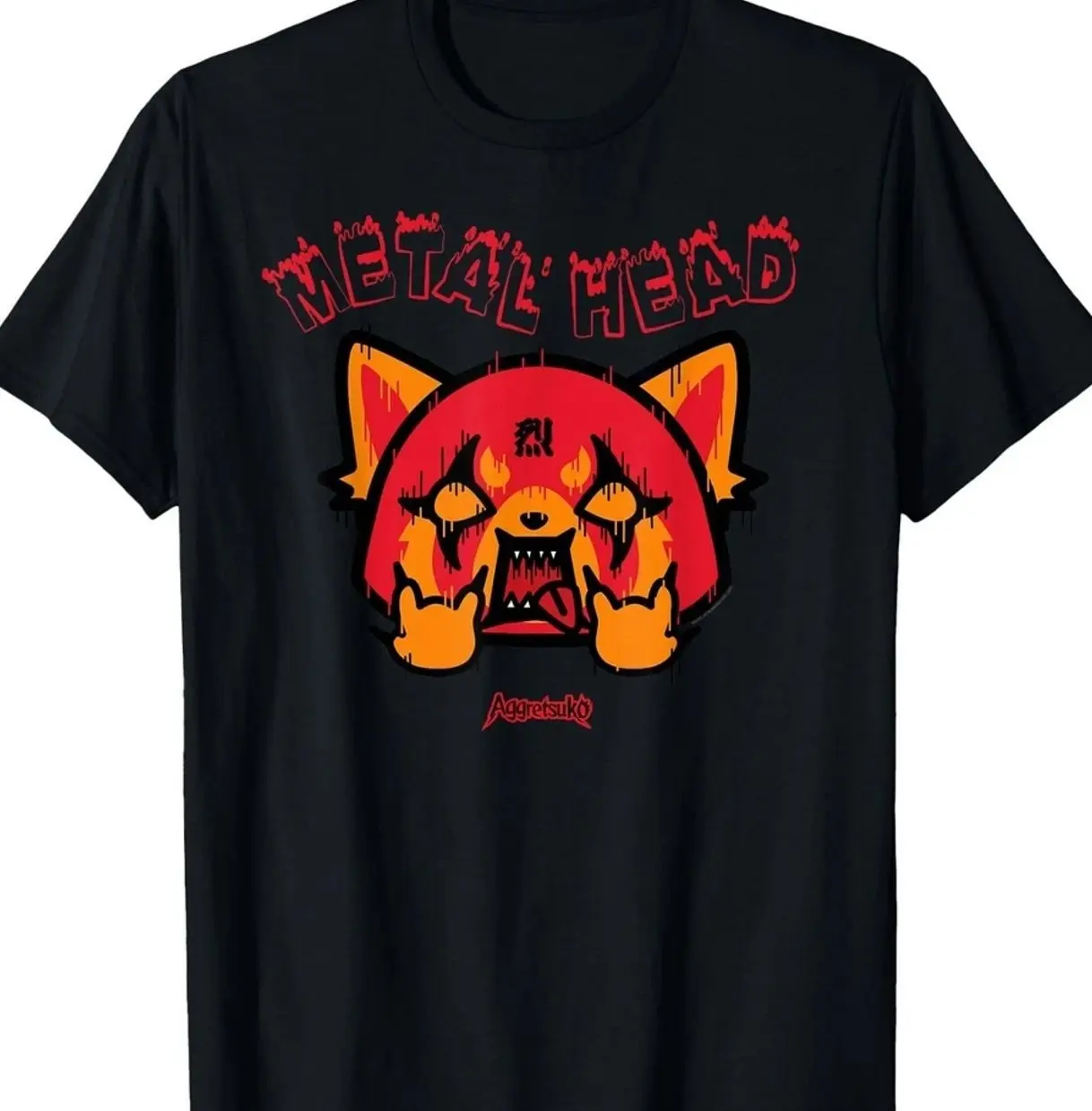Aggretsuko Rage Metal Head T-Shirt for Women, Classic Casual Short Sleeve Graphic Tee in Soft Cotton Fabric, Shortsleeve, Clothes, Tops, Fitted, Print, Round Neck, Simple, Comfortable, Style