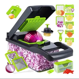 16-In-1 Multifunctional Vegetable Chopper, Professional Food Prep Tool with 6 Blades, Mandoline Slicer, Onion Dicer, Potato Tomato Cutter