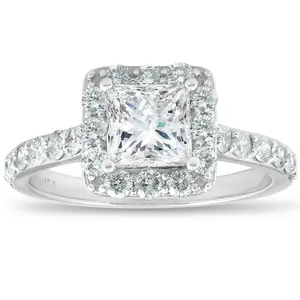 2 Ct Diamond Princess Cut Halo Engagement Ring 14k White Gold