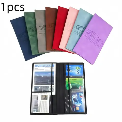 Car Registration and Insurance Holder, Magnetic PU Leather Document Organizer, Multi-Functional Car Storage Bag for Daily Use, Travel Document Holder, Travel Essentials