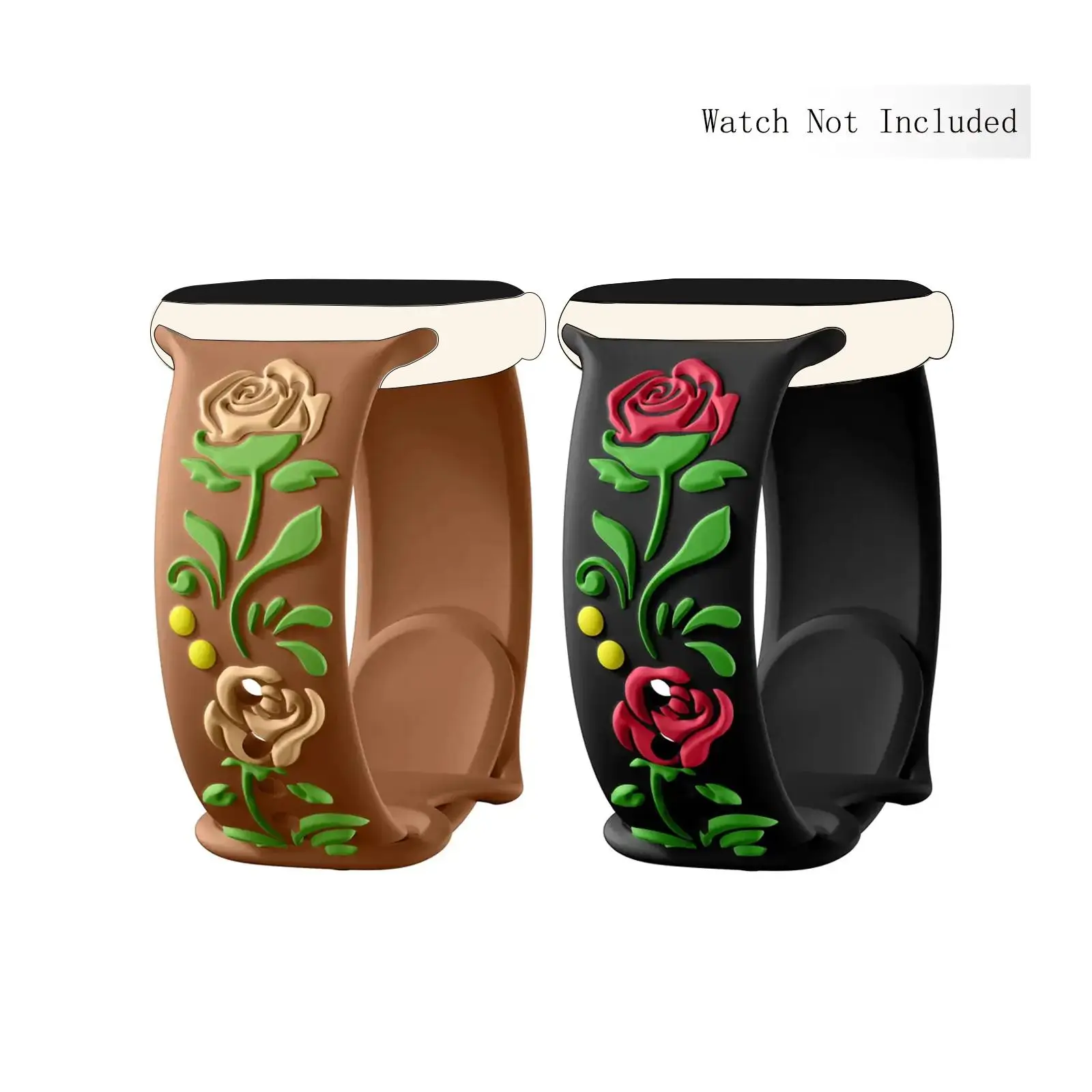3D Floral Embossed Watch Band for Apple Watch Band Women 38mm to 49mm, 2 Counts Engraved Cute Flower Soft Silicone Watch Band for Series 9 8 7 6 5 4 3