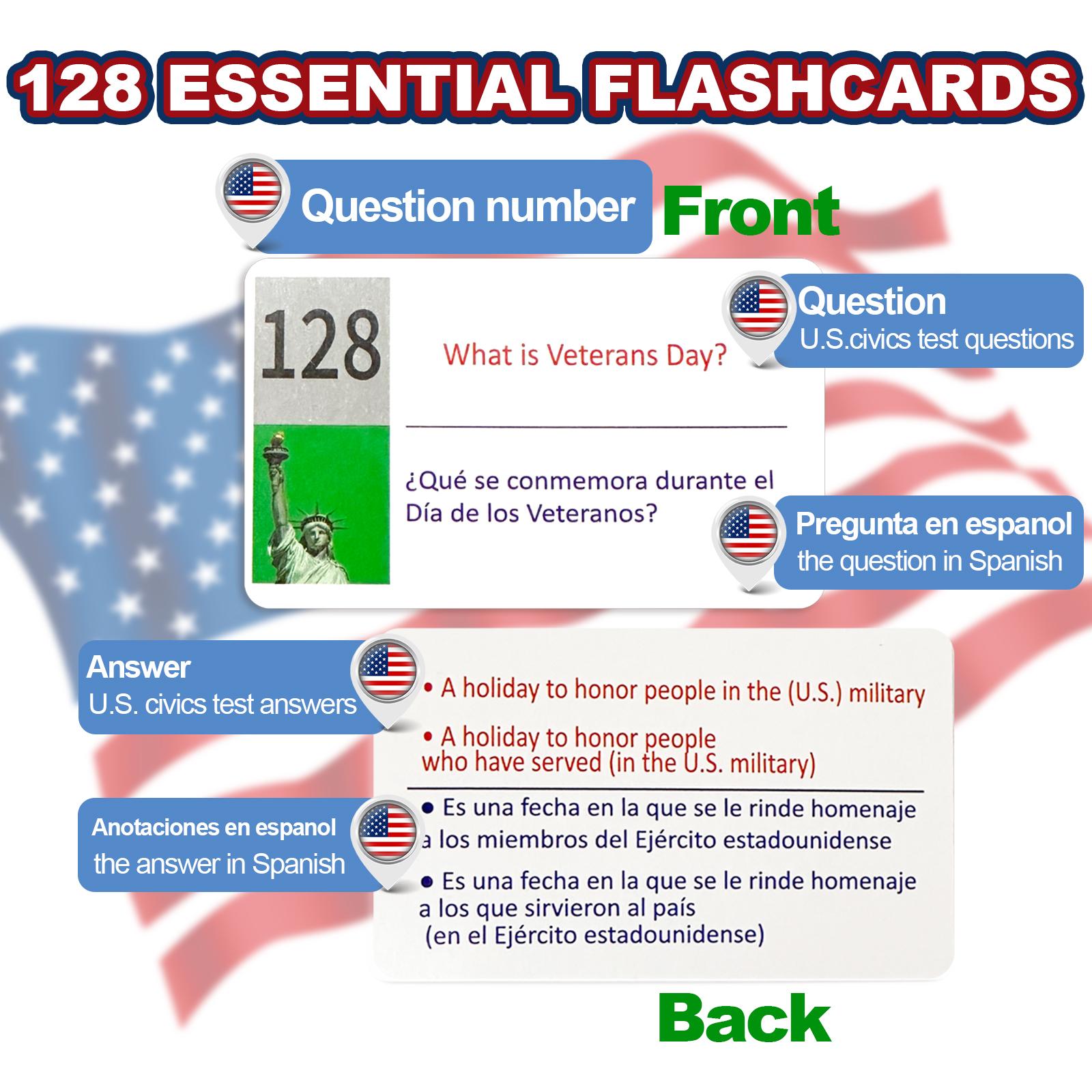 STICQUE 2026 US Citizenship Flash Cards: Study Guide: American Citizenship (Spanish & English). 2026 USCIS 128 Questions and Answers Flash Cards