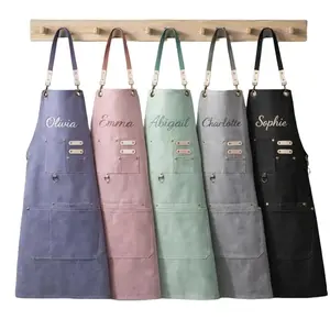 Custom Apron with Embroidered Name, Heavy Duty Cotton Canvas Apron with Pocket, Adjustable Barista Apron, Personalized Apron, Gift For Mom