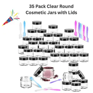 CHRISTMAS GIFT  35 Pack Clear Round Cosmetic Jars with Lids - 20g/20ml Plastic Travel Containers for Makeup, Creams, Lip Balm, Salves, Beauty Lotion & Sample Storage - Versatile & Travel-Friendly Design
