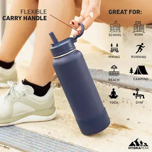 Hydrapeak 26oz Sport Insulated Water Bottle with Straw or Chug Lid, Leak & Spill Proof, Keeps Drinks Cold for 24 Hours, Hot for 12 Hours, Premium Stainless Steel Water Bottles (26oz, Bubblegum)