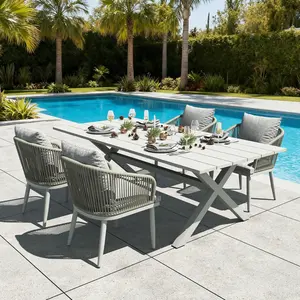 LayinSun Outdoor Patio Dining Set, 80 inchs Aluminium Rectangular Dining Table and Wicker Rattan Chairs Set for Outside Backyard, Poolside