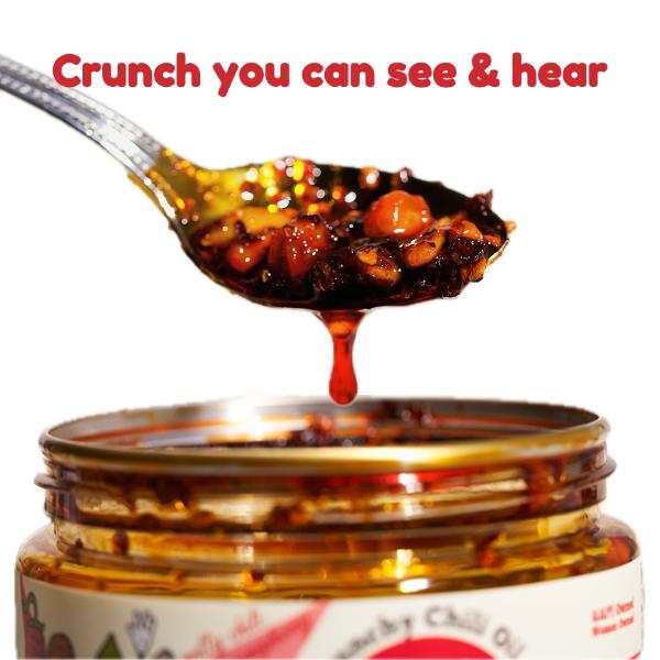 Crunchy Chili Oil，Spicy Chili Crisp, Chili Oil Sauce 6 oz Crunchy Garlic with Chili Oil Mild Flavor Sauce For Chicken Sushi Pasta Salad Noodles Tofu Rice,Flavors by Phoebe,vegan·No MSG·Non-GMO,Sambal cucumbers Original Pepper Sauce Pack jar pack quick fla
