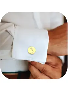 1 Pair Cuff Links Mens Accessories Jewelry Personalized Classic Initial Cufflinks with Gift Box Silver Black 14K gold plated Cufflinks