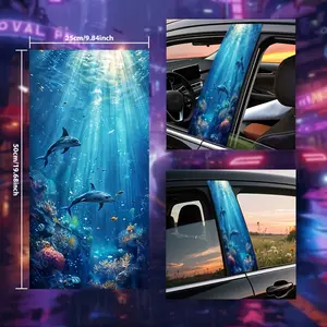 2 Pack Magic Dolphin Fantasy Car Stickers - Colorful Underwater Scene with Dolphins, Coral Reefs & Marine Life - B-Pillar Decals for Glass, Metal, Plastic, Ceramic & Wood - Matte Finish, Space Theme Cartoon