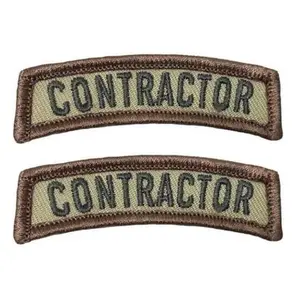 Contractor Rocker Tab Embroidered [Hook Fastener 2.75 x 1.0 Inches Patch] (CON1) 2 Piece for Jackets, Vests, Hats, Backpacks, and Tactical Gears.