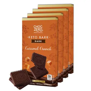 ChocZero Vegan Caramel Crunch Keto Bark, Dark Chocolate Candy Bar with Caramel, Dairy Free, Sugar Free, Gluten Free, 3.2 Ounce (Pack of 4)