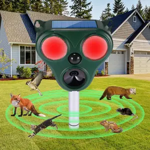Multifunctional Weatherproof Animal Repeller LED Flashing + Alarm + Ultrasonic Deterrent, Solar and USB Charging, Model Xinghao Sjz-201