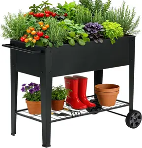31.5" Tall Raised Garden Bed with Wheels, Extra 15.7" W Planter Box (400 lbs Loads) with Storage Shelf & Handle,Heavy Duty Metal Garden Planter for Vegetables, Herbs & Flowers, Patio & Balcony