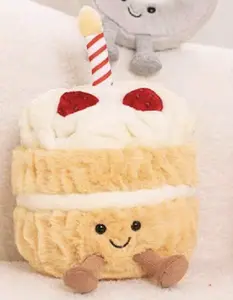 Cute Fluffy Singing Birthday Cake Plush Toy with Candle & Smile Singing Celebration Gift Fun Gift for Kids & Friends Perfect Birthday Gift