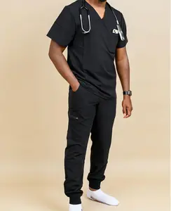 BLACK MEN'S MEDICAL SCRUB TOP