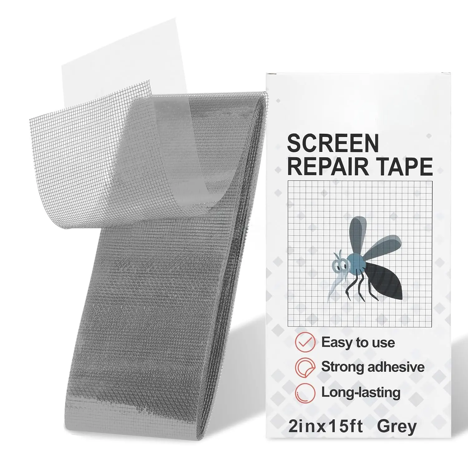 Grey Screen Repair Tape, 2" X 180" (15FT) Window Screen Door Repair Kit,  Adhesive Fiberglass Patch Tape Mesh