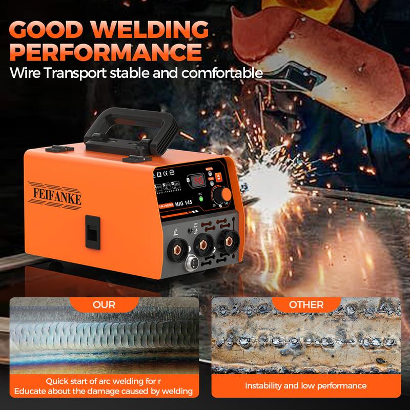 FEIFANKE MIG145Amini Welder,3-in-1 MIG/ARC/Lift TIG mig welder machine,110v IGBT Inverter synergic control ARC /MMA Welding Machine, protable LED Digtital Display Gasless Welding machine,For Repair Work &.DIY work