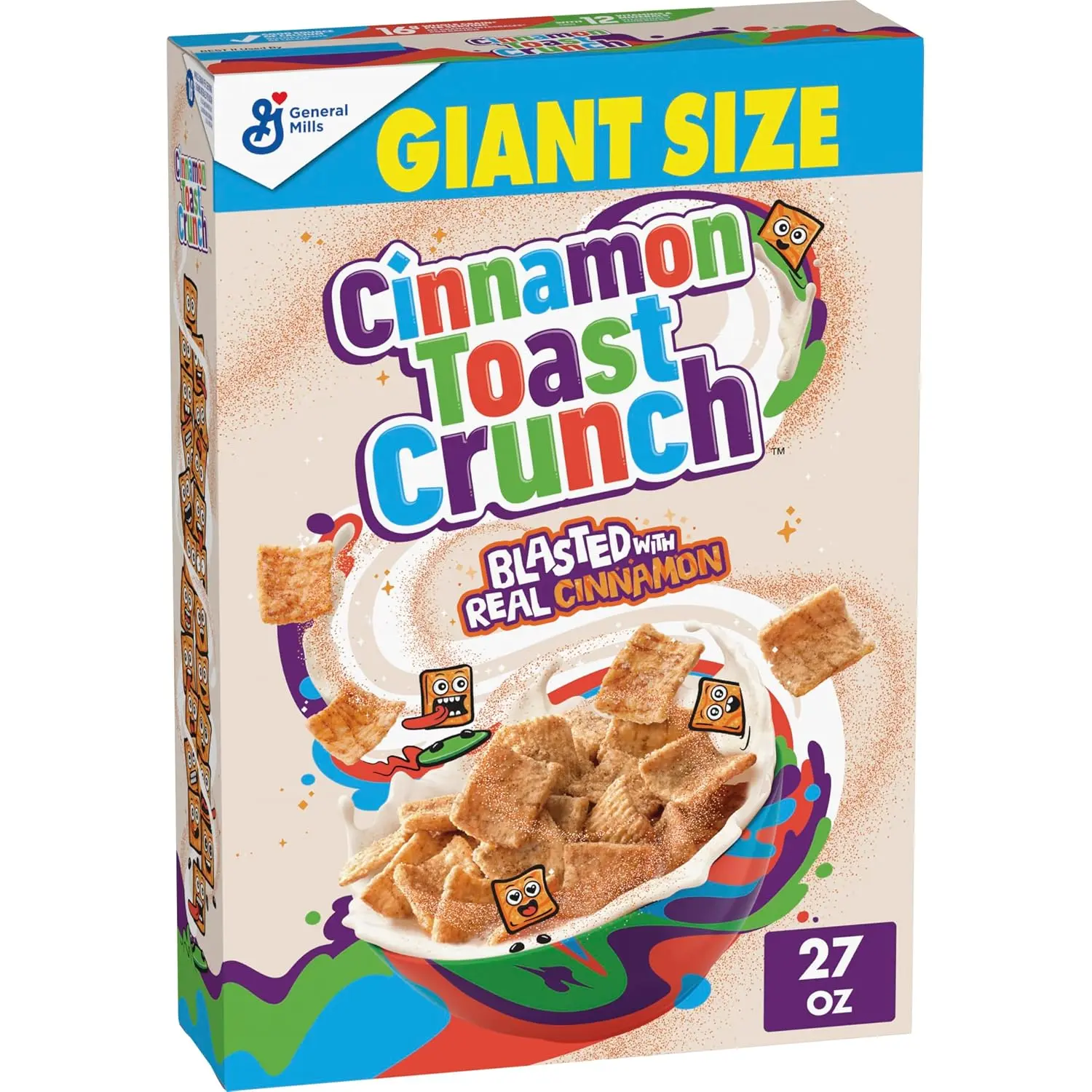 Cinnamon Toast Crunch Breakfast Cereal (Giant Size, 27 oz) - 16g Whole Grain, Good Source of Calcium, 12 Vitamins & Minerals, Food with Sugar & Rice, Great Snack Mix Base or Ice Cream Topping