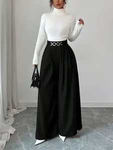 New Women's High Waist Flare Leg Pants Bottoms with Side Zipper Design, Elegant Slim-Fitting Trousers for Daily Casual Wear Spring