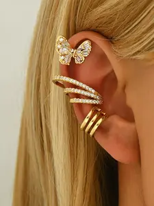 1 set of fashionable butterfly cartilage ear clips with zircon inlay, no ear hole puncture design, suitable for wearing on ear bones. The butterfly shape is matched with zircon inlay details, exquisite and shining, with a trendy and elegant style. Suitabl