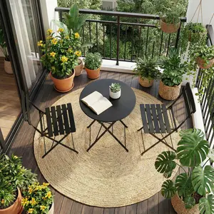 Space-Saving Collapsible 3-Piece Bistro Set Comes with 1 patio table and 2 chairs, no assembly needed. Solid metal frame ensures long-lasting use, perfect for gardens, balconies and yards.