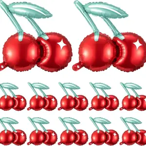 2/4/5/6pcs Cherry Aluminum Film Balloon Fruit Theme Sweet Girl lovely Cherry Birthday Party Valentine Scene Decoration Balloon