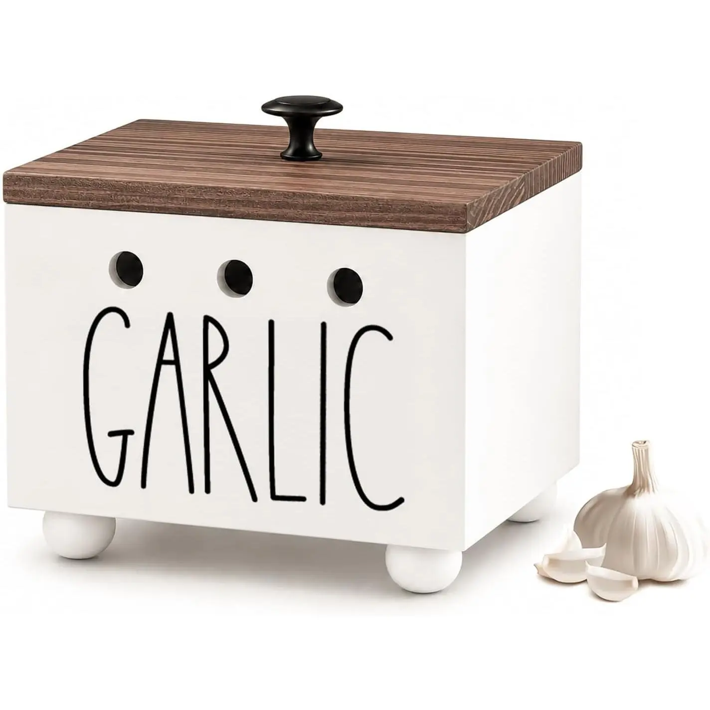 Garlic Keeper, Farmhouse Garlic Holder for Counter, Rustic Garlic Container, Wood Garlic Storage Box, Garlic Organizer Bin, Garlic Saver for Kitchen Countertop