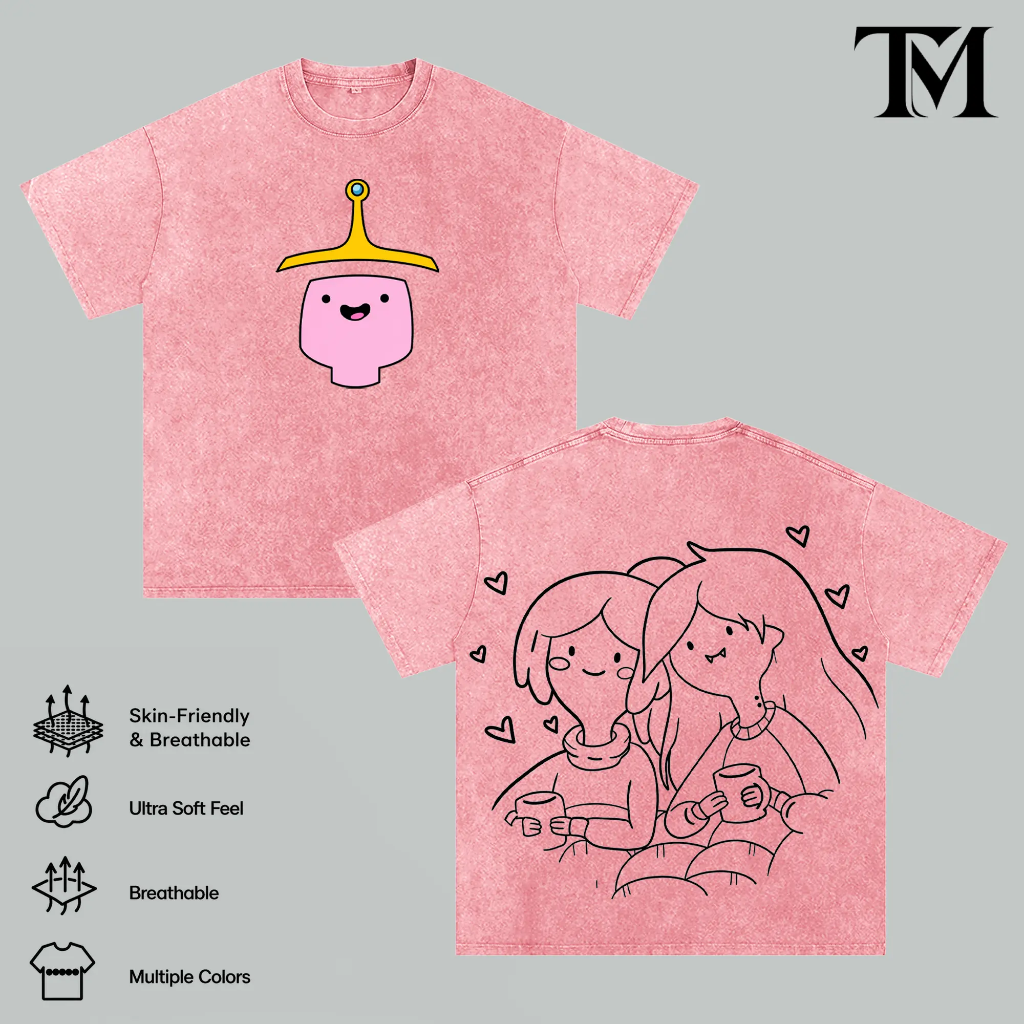 Adventure Time Princess Bubblegum & Marceline Vintage Washed Oversized T-Shirt, Cartoon Couple Graphic Tee, Cute Bubbline Streetwear, Heavyweight Cotton Unisex Fan Merch, Gift For Adventure Time Fans