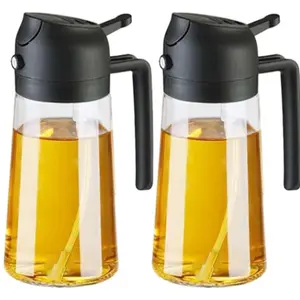2pcs 16oz Cooking Oil Dispenser Bottle for Kitchen, 2 in 1 Olive Oil Dispenser and Oil Sprayer, 470ML Olive Oil Bottle Kitchenware Containers