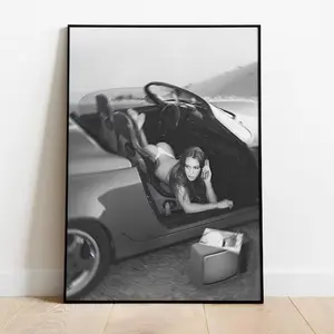 Stusy Racing Car Girl With Car Fashion For Bedroom Unframe Poster