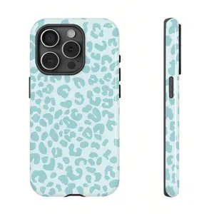 Blue Leopard Print 2-In-1 Anti-Drop Smartphone Casing - Film Case Accessories for iPhone 11/12/13/14/15/16/17 & Pro Max, Galaxy S21/22/23/24/25 Ultra/FE+ | Handheld Cellphone Protection