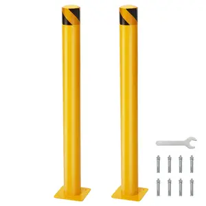 Heavy Duty Steel Safety Bollard Posts, Protective Yellow Barrier Post for Circulation, Parking & Facility Security, Includes Anchor Bolts