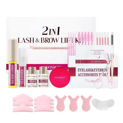 Eyelashes Lift Kit, 1 Box 2 in 1 Lash & Brow Lift Kit, Lash Lift Kit, Eyelash Perm Kit  for Beginner , Makeup Products Eyelash & Eyebrow Accessories Tool Set, Including Perm Lotion, Glue Balm, Eyelash Curler, Brow Lamination