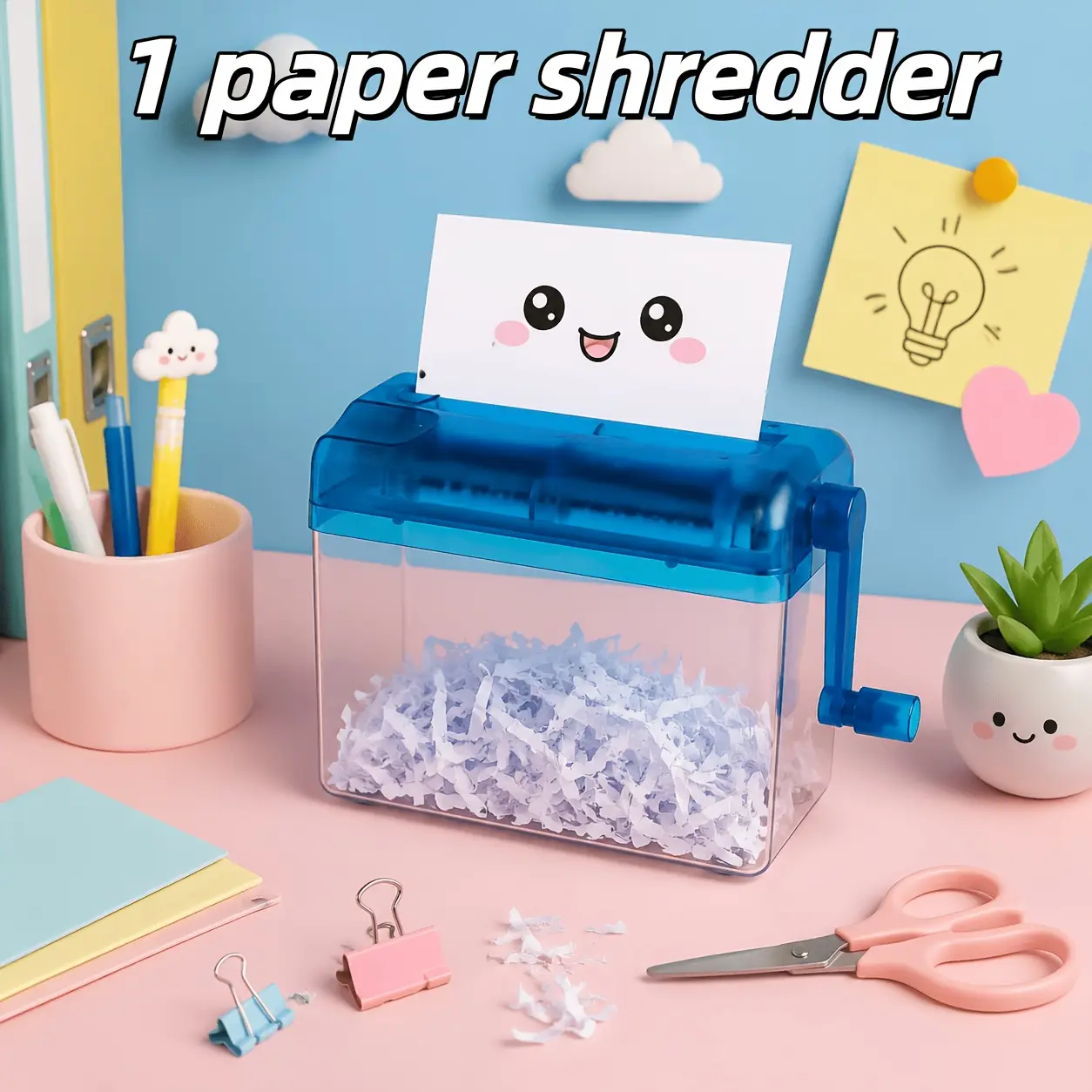Manual Paper Shredder (1 or 2 Pack) – Mini Handheld Portable A6 Paper Shredder & Cutter – Compact Desktop Stationery Tool with 50.72oz Bin – Suitable for Office, School, and Home Use