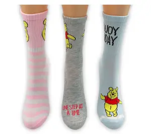 Winnie the Pooh Ladies' Set of 3 Ribbed Crew Socks Winnie the Pooh Ladies' Set of 3 Ribbed Crew Socks