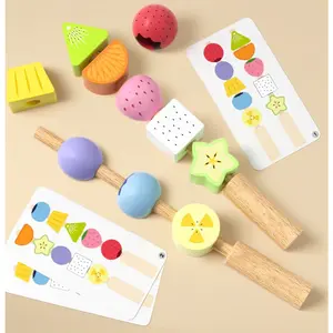 Montessori Lacing Beads for Toddlers 2-6, Wooden Fruit Stacking & Threading Toy with 20 Double-Sided Pattern Cards, Fine Motor Skills Educational Gift for Boys Girls