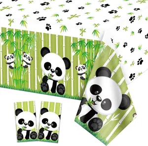 2 Pack Cute Panda Theme Disposable Tablecloths for Kids Birthday Party