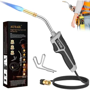 Propane Torch Kit,Mapp Gas Torch with Cylinder Clip,Trigger Start 5' Long Hose Torch,Adjustable Flame Map Gas Torch Kit,Brazing Torch Kit,Soldering Welding Torch for Welding Soldering Brazing